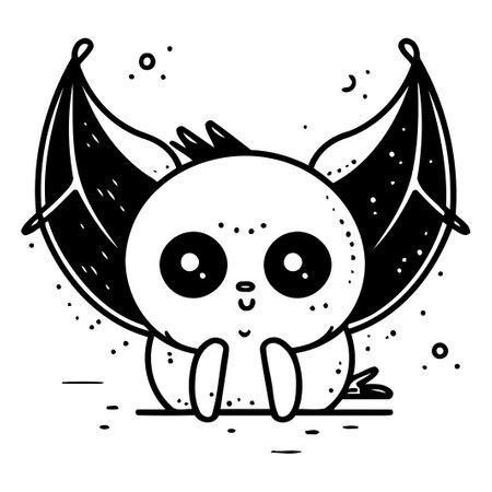 Cute cartoon monster with wings. Vector illustration in doodle style.のイラスト素材