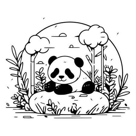 cute panda bear in the landscape vector illustration graphic design vector illustration graphic designのイラスト素材
