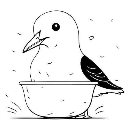 Vector illustration of a cute cartoon seagull in a bowl.のイラスト素材