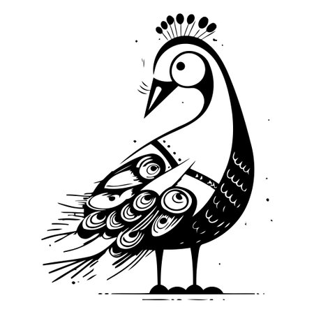 Peacock. Hand drawn vector illustration. Isolated on white background.のイラスト素材