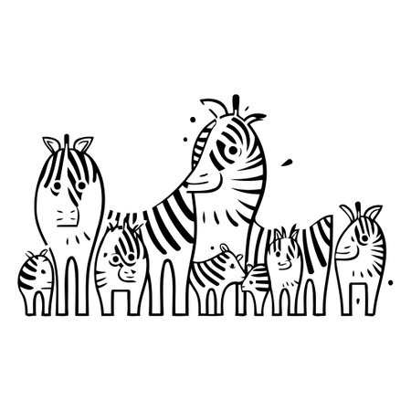 Zebra family in love. Hand drawn vector illustration in cartoon style.のイラスト素材