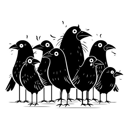 Crows. Vector illustration of a group of birds on a white background.のイラスト素材