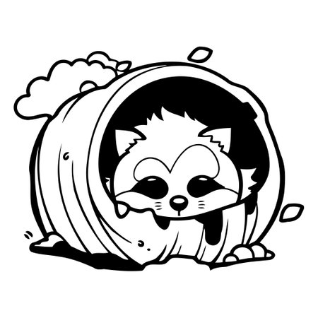 raccoon in a hole on a white background. vector illustrationのイラスト素材