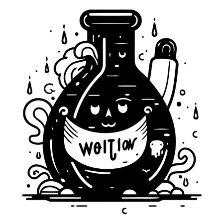 Witchcraft potion bottle with a banner. Vector illustration in cartoon style.のイラスト素材