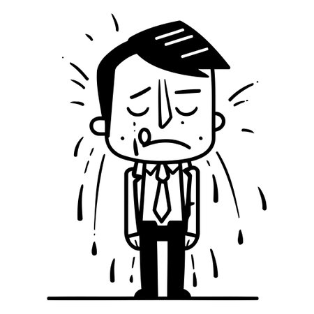 Sad businessman with a headache. vector illustration in thin line style.のイラスト素材