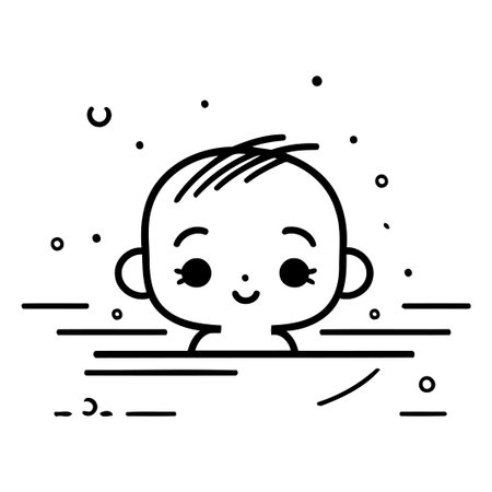 Cute little boy in swimming suit. Vector illustration in flat style.のイラスト素材