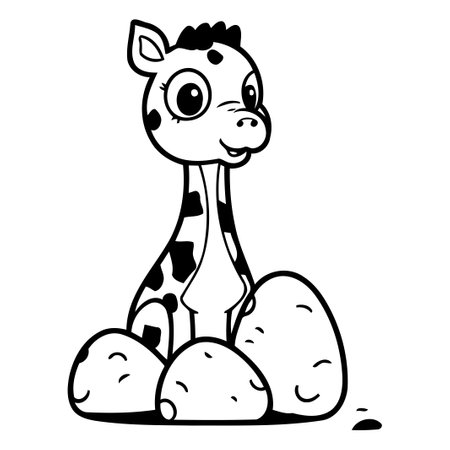 Cute giraffe sitting on rock. Vector illustration of cartoon character.のイラスト素材