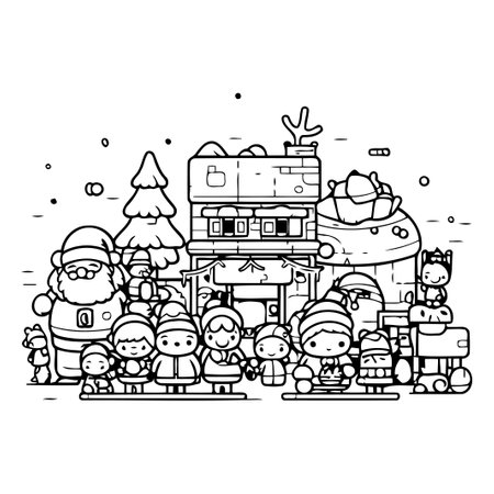 Christmas and New Year. Santa Claus and children. vector illustration.のイラスト素材