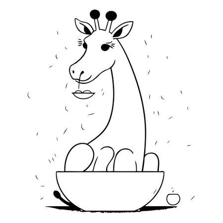 Cute cartoon giraffe sitting in a bowl. Vector illustration.のイラスト素材