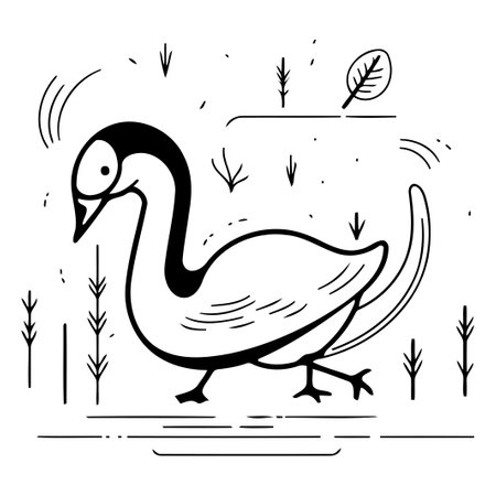 Vector illustration of a goose on the background of the autumn forest.のイラスト素材