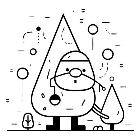 Cute snowman character. Vector illustration in flat line style.のイラスト素材