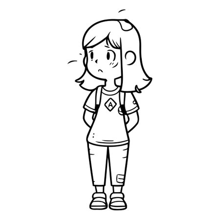 Illustration of a cute little girl with long hair in casual clothesのイラスト素材