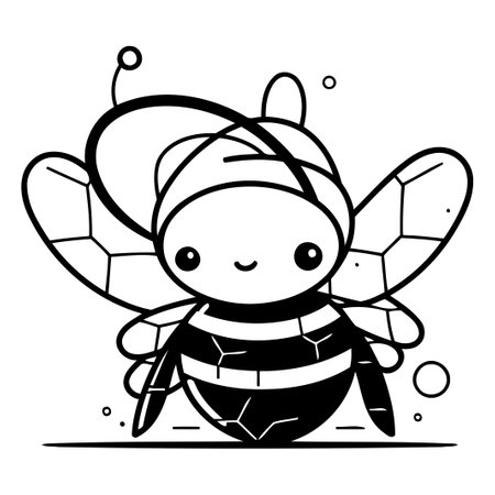 Cute cartoon bee. Vector illustration. Isolated on white background.のイラスト素材