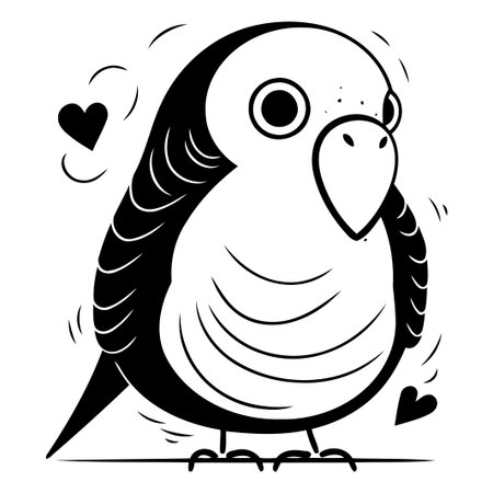 Cute parrot with heart in its beak. Vector illustration.