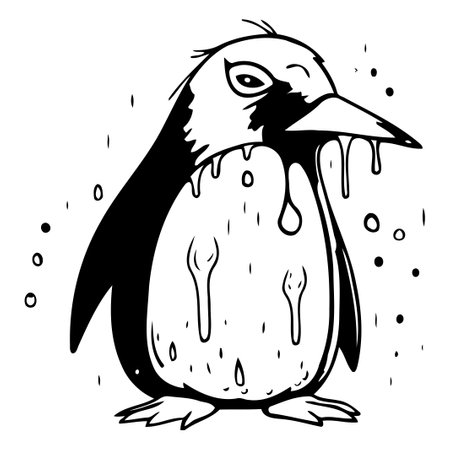 Cute penguin. Hand drawn vector illustration isolated on white background.のイラスト素材