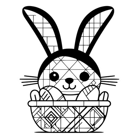 Easter bunny with a basket of eggs. Vector illustration in flat styleのイラスト素材