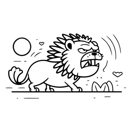 Cartoon lion. Vector illustration of a wild animal. Cartoon style.のイラスト素材