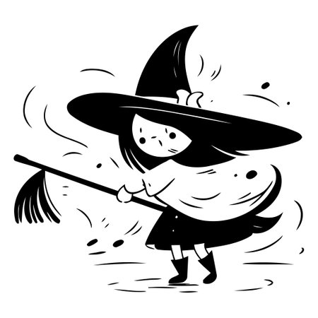 Witch flying on broomstick. Vector illustration in cartoon style.のイラスト素材