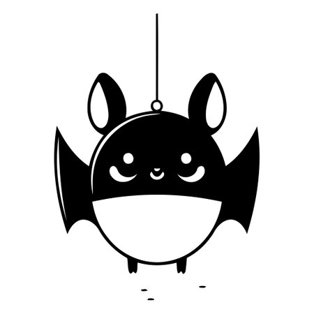 Cute cartoon bat hanging on a string. Halloween vector illustration.のイラスト素材