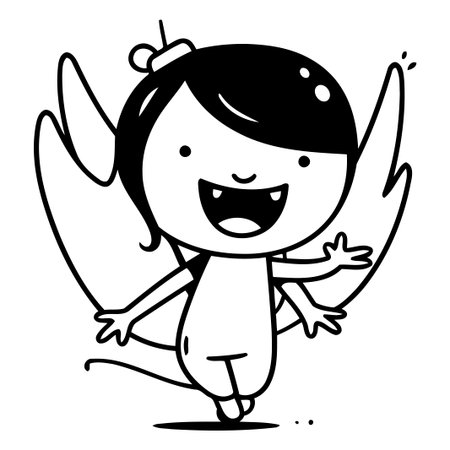 Vector illustration of a cute cartoon angel. Isolated on white background.のイラスト素材