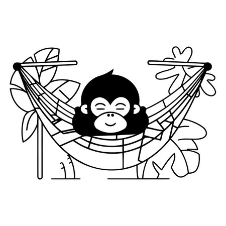 Cute monkey in hammock. Vector illustration in cartoon style.のイラスト素材