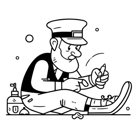 Leprechaun with beard sitting on the floor and smokingのイラスト素材