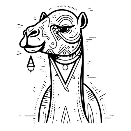 Camel head. Hand drawn vector illustration. Isolated on white background.のイラスト素材