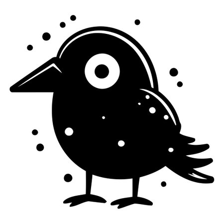 Cute Black Bird Cartoon Vector Illustration. Isolated on White Backgroundのイラスト素材