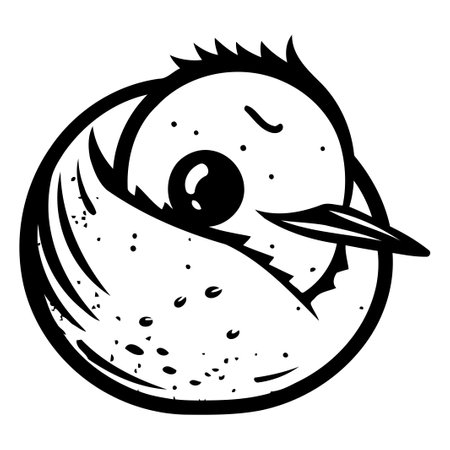 Cute cartoon penguin in a nest on a white background.のイラスト素材