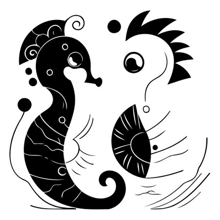 Two seahorses in love. Vector illustration in flat style.のイラスト素材