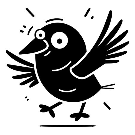 Cute cartoon bird isolated on white background. Black and white vector illustration.のイラスト素材