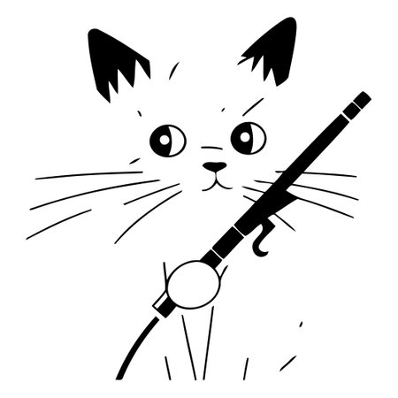 Cute cat playing flute. vector illustration. Cute cat playing flute.のイラスト素材