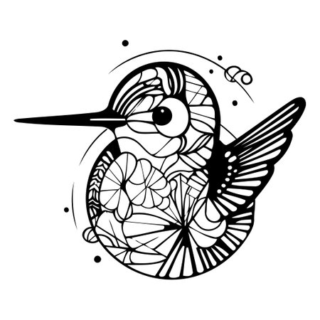 Hand drawn vector illustration of a bird in the style of stained glassのイラスト素材
