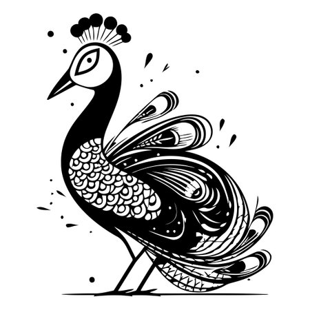Peacock. Hand drawn vector illustration isolated on white background.のイラスト素材