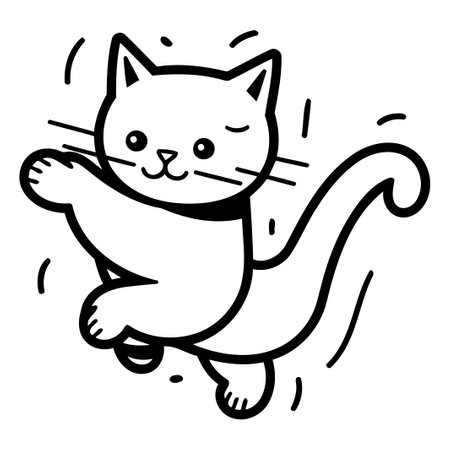 Cute cat jumping. Vector illustration in doodle style.のイラスト素材