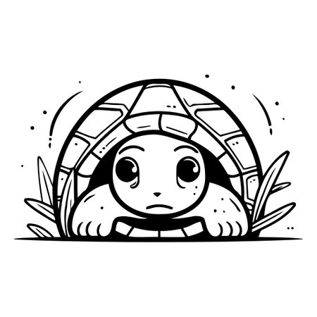 Cute little turtle in the shell. Vector illustration in cartoon style.のイラスト素材