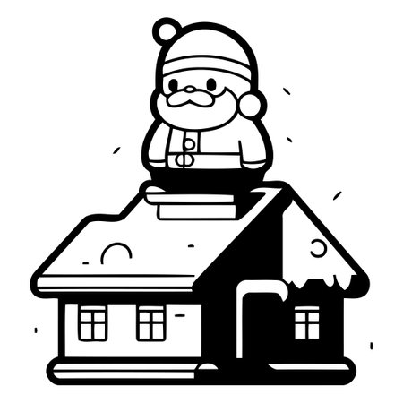 Santa claus sitting on the roof of house. Vector illustration.のイラスト素材