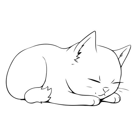 Illustration of a sleeping cat on a white background. Vector illustrationのイラスト素材