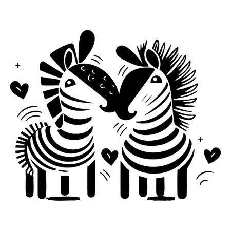 Cute zebra couple in love. Vector illustration. Cartoon style.のイラスト素材