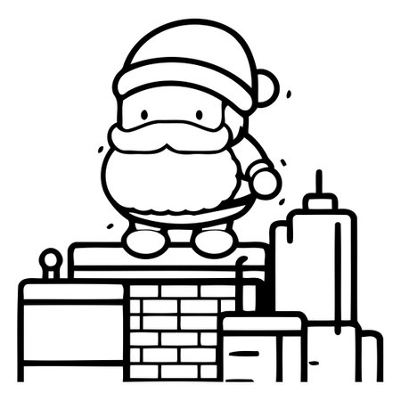 Santa Claus standing on the chimney. flat design vector illustration.のイラスト素材