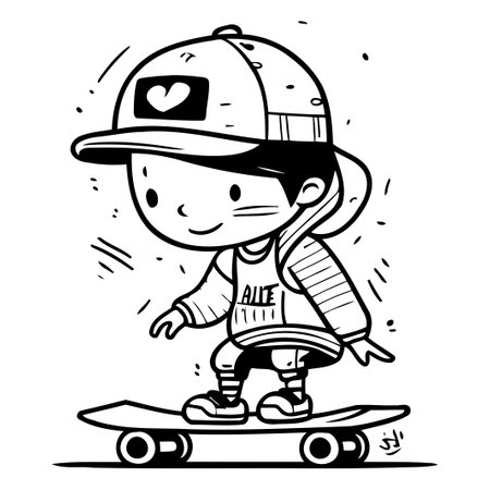 Cute little girl skateboarding on skateboard. Vector illustration.のイラスト素材