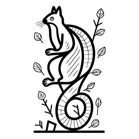 Squirrel and leaves. Vector illustration in doodle style.のイラスト素材