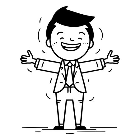 Businessman cartoon character happy and excited with hands up vector illustration.のイラスト素材