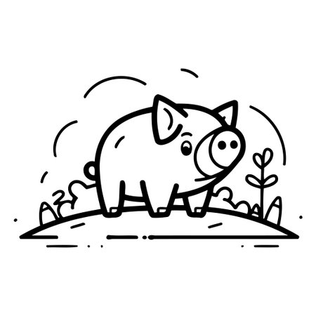Piggy bank in the grass. Vector illustration in cartoon style.のイラスト素材