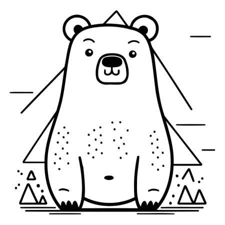 Cute polar bear on the background of mountains. Vector illustration.のイラスト素材