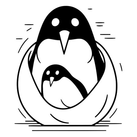 Cute cartoon penguin in the orange egg. Vector illustration.のイラスト素材
