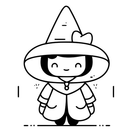 Cute little girl in a witch costume. Vector illustration in flat style.のイラスト素材