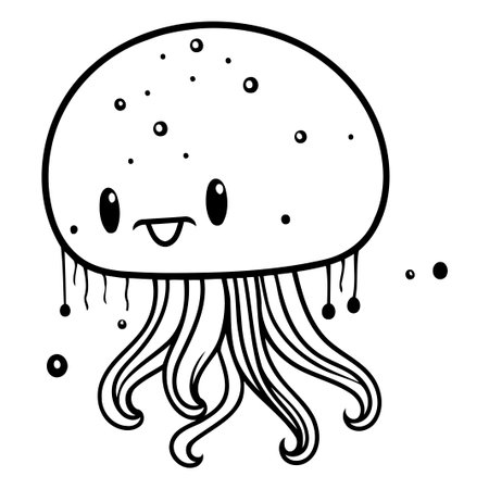 Cute cartoon jellyfish. Vector illustration. Isolated on white background.