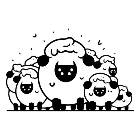 Cute sheeps family. Cute cartoon sheep characters. Vector illustration.のイラスト素材
