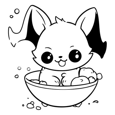 Cute little rabbit in a bowl of water. Vector illustration.のイラスト素材